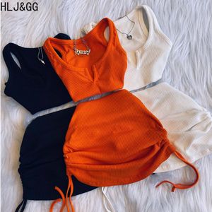 Tweedelige Jurk HLJ GG Zomer Sexy Mini Rokken Sets Vrouwen V-hals Mouw Minder Crop Vest En Trekkoord outfits Kleding 230630