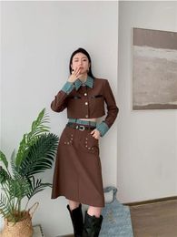 Robe de deux pièces Insozkdg printemps automne Vintage épissé Blazer ensembles femmes à manches courtes simple boutonnage mi-longueur ensemble de demi-jupe