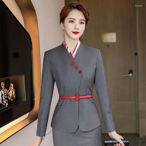 Vestido de dos piezas estilo IZICFLY, ropa de negocios coreana para mujer, trajes, chaqueta de oficina con falda, 2 conjuntos de trabajo de azafata de línea aérea, sin cinturón