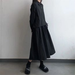Tweede stuk jurk Japanse gotische zwart 2 stks Set los kort blouse shirt hoge taille lange lading aline rok vrouwen vintage Harajuku punk pak 230418