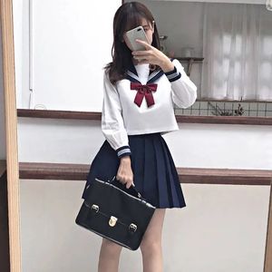 Tweedelige jurk Japanse stijl S-2xl Student meisjes schooluniformen meisjes marineblauw kostuum dames sexy marineblauw JK-pak matrozenblouse plooirok 231012