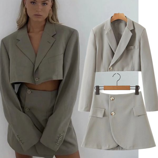 Robe deux pièces Jenny Dave Short Balzer Ins Fashion Blogger Vintage et taille haute poches à simple boutonnage Aline Mini jupe ensembles 230306