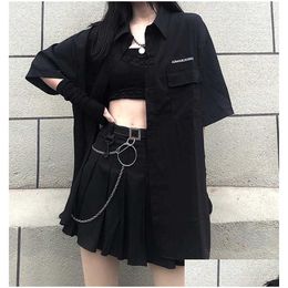 Vestido de dos piezas Corea Zzang Tres Set Dark Mini Women Skirt School Uniforms A-Line High Wisting Harajuka Gothic Suits Sets 210608 Drop d Dhwlp