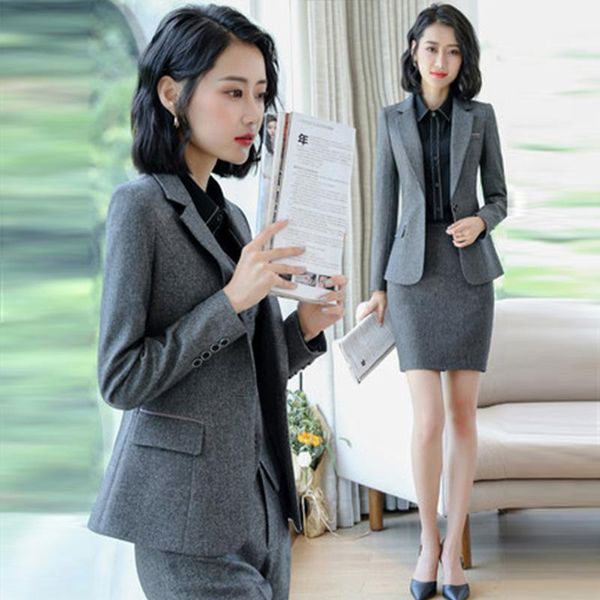 Deux pièces robe coréenne automne jupe formelle costumes pour femmes Blazer et costume bureau affaires vêtements professionnels veste ensemble
