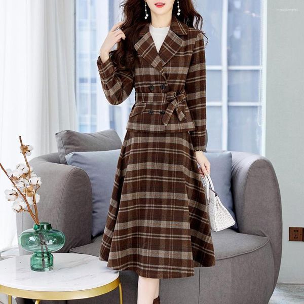 Vestido de dos piezas Sets elegantes coreanos Oficina Vintage Lady Blazers Blazers Coats