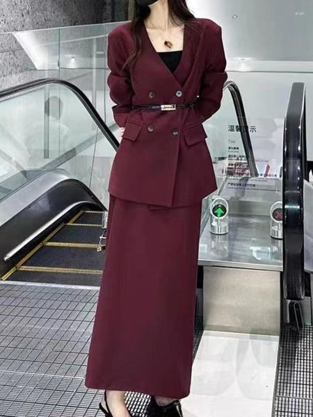 Robe de deux pièces Mode coréenne Femmes élégantes Blazer Jupes Costume Casual Business Vestes formelles Midi Saya 2 pièces Ensemble Femme Chic Vêtements