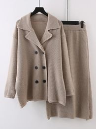 Robe deux pièces mode coréenne femmes manteau automne pull tricoté taille haute ajustement serré ensemble ouvert avant vêtements 231118