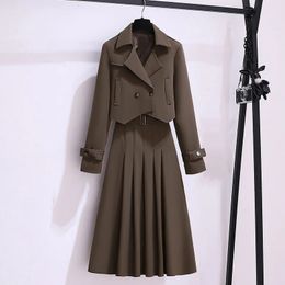 Tweede stuk jurk groot formaat damespak jas rok tweedelige set herfst temperament Franse vaste kleur lange knop ontwerppak 230325
