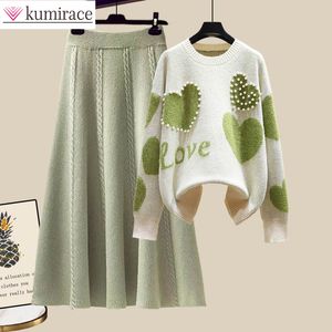 Tweede stukjurk grote dames herfstpak Zuid-Korea's losse magere trui taille rok tweedelig elegante damesrack pak 230329