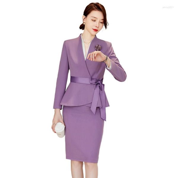 Robe de deux pièces Lenshin Jupe longue Costumes Femmes Tempérament Automne Hiver Formel Slim Blazer Ensembles Bureau Dames Business Work Wear