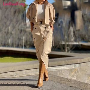 Robe de deux pièces LKF Streetwear Cargo Ensemble de femmes Veste à manches longues et jupes fendues hautes costume 2023 2 ensembles tenues survêtement 231114