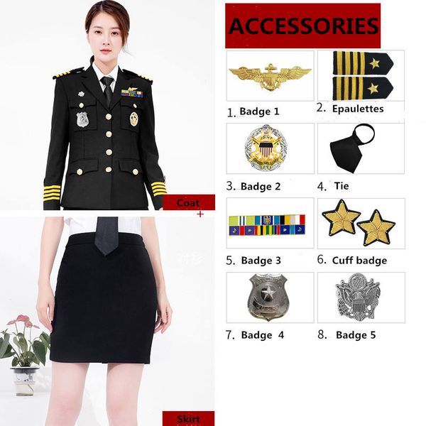 Robe Deux Pièces Officier De Croisière De Luxe Commandant Marine Uniforme Femmes Veste Costume Administrateurs Vêtements De Travail De Sécurité Uniformes De Garde De Sécurité