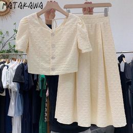 Tweedelige kleding Matakawa Spring Summer Two -Piece Set for Women Solid Korean Fashion Sets Sets Elegant Vintage Conjuntos Feminino Elegante 230428