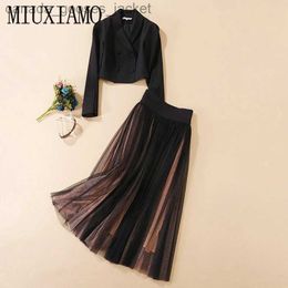 Tweedelige kleding Miuximao 2023 Lente herfst Twee -delige mode Lange slanke jas+ Lange kleding Kantoor Lady Suit Women Vestidos L231221
