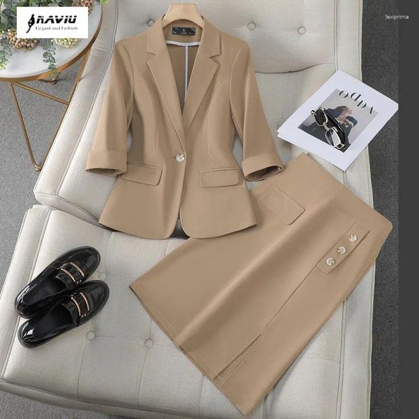 Robe en deux pièces NAVIU Jupe féminine costume de style d'été Fashion Khaki Half Mancheve Office Blazer Slim Casual Slim Blazer
