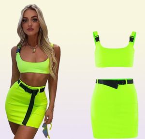 Tweede stuk jurk neon dames 2 sets vierkante kraag lage gesneden gesp backless crop tops taille riem chic rok herfst street pc's outfits5722436