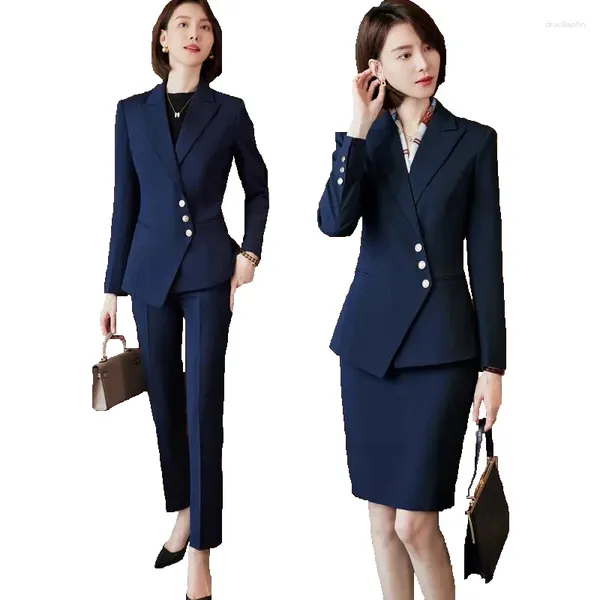 Robe de deux pièces Nouveauté Blazers Costumes Printemps Manches complètes Formel Professionnel Vêtements de travail avec jupe et hauts OL Styles Ensemble de carrière