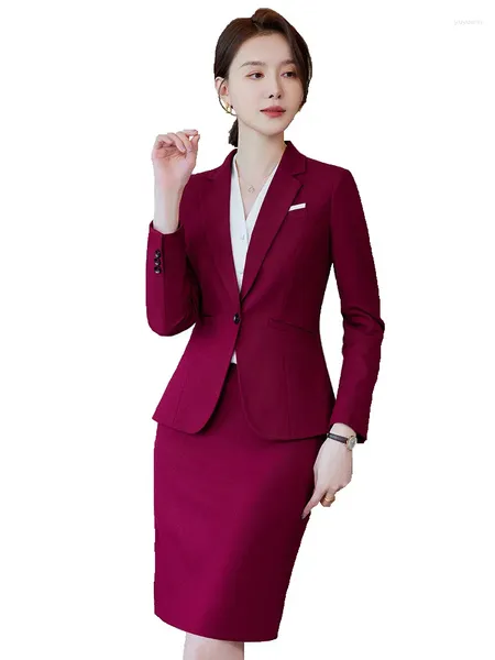 Robe de deux pièces nouveauté vin rouge formel femmes costumes d'affaires avec jupe et vestes manteau dames bureau professionnel blazers printemps ol styles