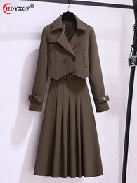 Tweedelige jurk, oversized 4xl, kantoor, mid-plooiroksets, elegante korte blazer, jasjes, pak, lente-herfstoutfits 231214
