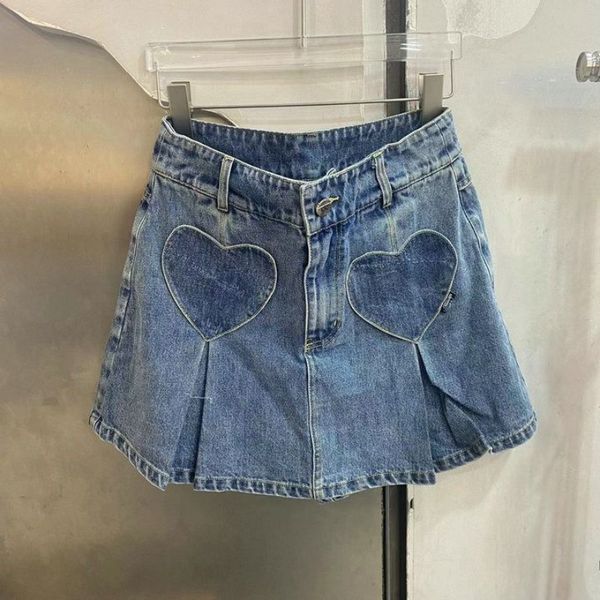 Vestido de dos piezas Oversized Love Denim Sweet Falda corta Mujer Verano Cintura alta que cubre la entrepierna Muestra Slim A line Young Girl Y2K Half Pants 230630