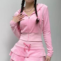 Robe deux pièces rose fermeture éclair veste courte sweat à capuche pour femme douce et jupe superposée Kawaii fille tenues décontracté basique automne streetwear
