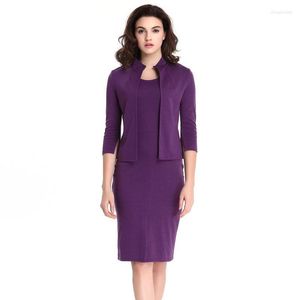 Tweede stuk jurk plus maat 2 pc's elegante vrouwen sets 2022 Purple bodycon midi mouwloze en vestiging van het Cardigan Business Office Lady Suits A171-1