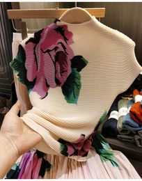 Dos piezas Vestido de la pista Skutd Suit Women Flower estampado alto Strethery Stretchy Top Sleated Midi Faldas de verano Suming Outfit 230410