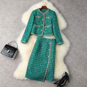 Deux pièces de robe piste d'hiver tweed robe set automne tarmn women's fête se paillin flower office veste en veste en laine 2 morceaux de cuir 230407