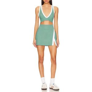 Tweedelige jurk Sean Tsing Women 2 Pice Sets voor sport tennis sexy v-neck crop top backless + rokken atletische traning kleding pakken y240508