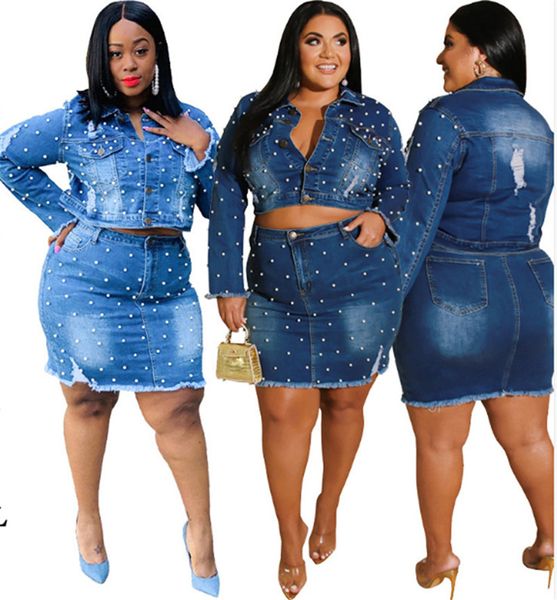 Robe deux pièces robe en jean sexy veste en jean + mini jupe grande taille mode solide 2 pièces ensembles plage fête soirée clubwear robe klw5406