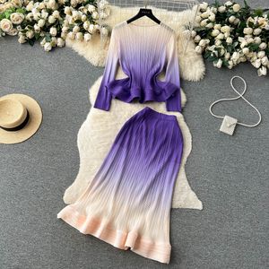 Tweedelige jurk Sexy sets Sets Chique Hotsweet Roes Geplooide top met Gradiënt Hoge taille trompetrok Strandvakantiesets 2023