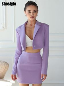 Tweede stuks Shestyle Autumn Suits Rapel Slim Cardigans Single Button Crop Tops Blazer Jacket Casual Straight Skirts Office Lady 2 230224