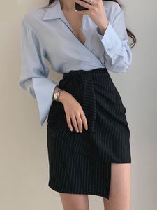 Tweede stuk overhemd tweedelige rok Vrouwelijke blouse asymmetrische gedrapeerde rok mode casual kantoorpak shirt boven shirt set lange mouw 230329