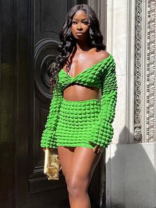 Tweede stuk jurk rok set dames outfits draai lange mouw hoge taille pak strand streetwear groen matching 230509