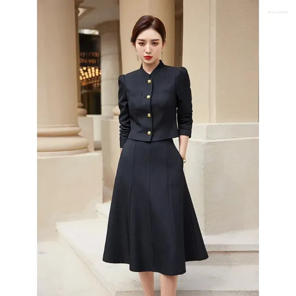 Deux pièces robe jupe costumes pour femmes 2024 mode bureau dames à manches longues simple boutonnage hauts élégant une ligne jupes 2 ensembles S-4XL