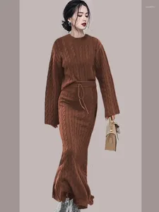 Tweedelige jurk klein formaat roksets Dames herfst winter gebreide trui Pullover Slim Fit halve lengte 2 outfits