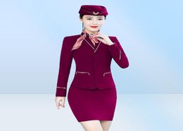 Robe deux pièces printemps automne violet blazer ensemble avec jupe costumes de glace pour les femmes hôtesse de l'air uniforme tenue de travail élégant 25345450