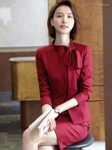 Two Piece Spring Spring Autumn Women Falda de manga larga Traje 2023 Elegante chaqueta de chaqueta sólida Mini Ladies Tops de trabajo de alta gama