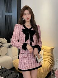 Tweedelige Jurk Lente Mode Kleine Geur Tweed Set Vrouwen Korte Jas Jas Rok Past Koreaanse Zoete 2 Sets Outfit 230828