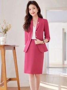 Tweede stuk jurk Spring Office Ladies Sets Dames 2024 Single Button Turn Collar Blazers Slim High Tailed Rok Suits