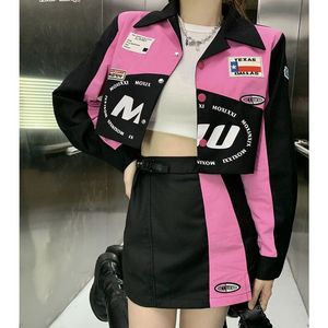 Deux pièces robe Streetwear Cool Y2K moto costume été des années 2000 esthétique Mini es rose tenues pour femmes 2 mignon jupe ensemble 230325