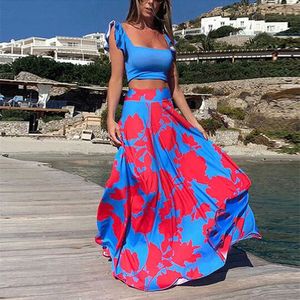 Robe d'été 2021 pour les femmes deux pièces ensemble Boho Maxi femme 3XL robe taille haute sexy robe de plage élégante longue robes T230113