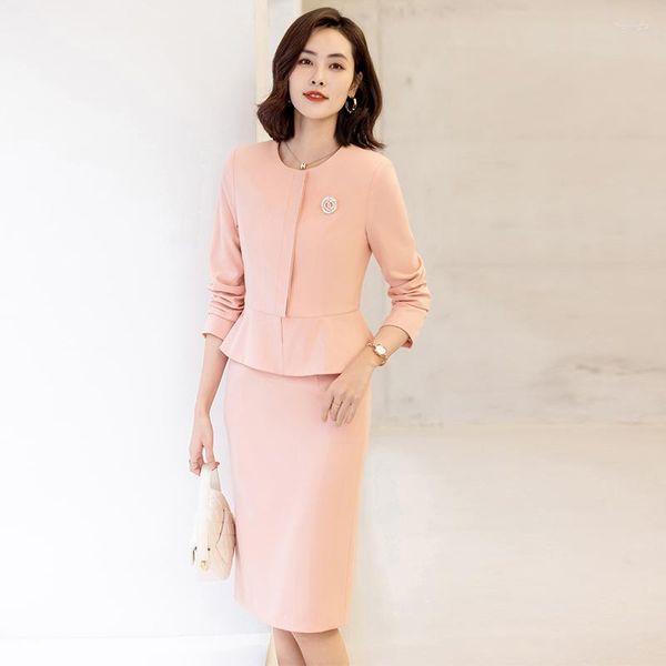 Robe en deux pièces Fashion Blazer Women Business Suits Jupe et veste Ensemble de vestes roses Office dames travail Beauty Salon Uniforme OL Styles