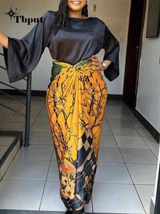 Tweedelige jurk zomermode elegante tweedelig set Afrikaanse vrouwen casual losse flare mouw t-shirt veter afdrukt rok suit 2023 vrouwelijke outfit p230517