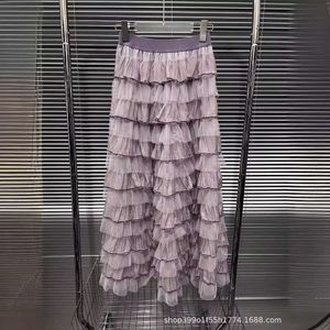 Tweede stukjurk zomer niche design trendy merk paarse patchwork cake chiffon rok half rok