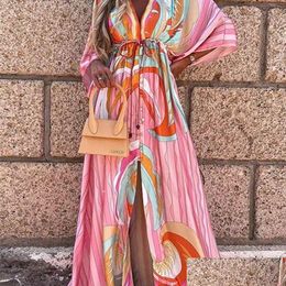 Robe deux pièces été imprimé décontracté femmes es surdimensionné vacances plage Boho Erup femme à manches longues robe tunique ample 220725 Drop Deliv Dhaxz