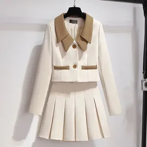 Robe de deux pièces d'été femmes courtes 2 ensembles de tenue à manches longues pour femmes 2024 mini costume avec jupe et blazer co ord style coréen