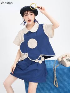 Vestido de dos piezas Moda dulce Estilo Lolita Conjuntos de falda Harajuku Girly Camisa de flores suelta linda ALine Mini faldas Traje Mujer Kawaii 2 Set 230509