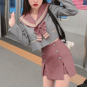 Tweede stuk jurk zoete meisjesachtige Japanse academie stijl rok top twopeage jsk uniform vrouw zeiler kraag stropdas jas fairy set 230413