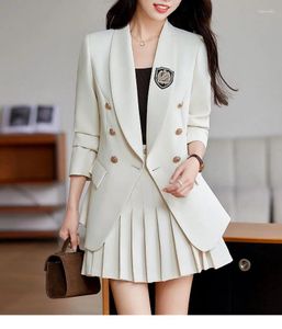 Tweedelige jurk Tesco College Style Women passen solide blazer en hing taille korte geplooide rokken 2 voor prom feest dating vrouwelijke roksets